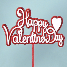 "Happy Valentine's Day" Pick Sign, Decoration, Cake Topper. White Cursive Text Written On A Clear Red Heart. (Lot of 1 Bag - 12 Picks Per Bag) SALE ITEM 